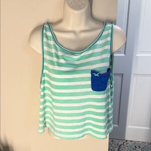 Hollister green and white striped cropped tank top